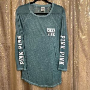 PINK Victorias Secret Blue Green Thin Sheer Long Sleeve Shirt, Oversized S